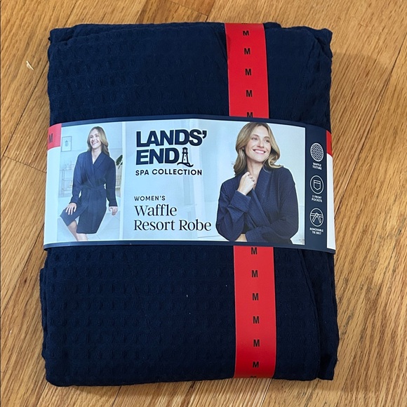 Lands' End Navy Waffle Resort Robe -NEW - Picture 1 of 9